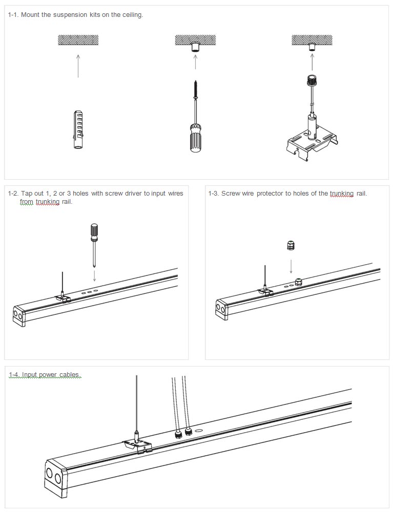 Suspension Installation of LED Linear Single Lamps
