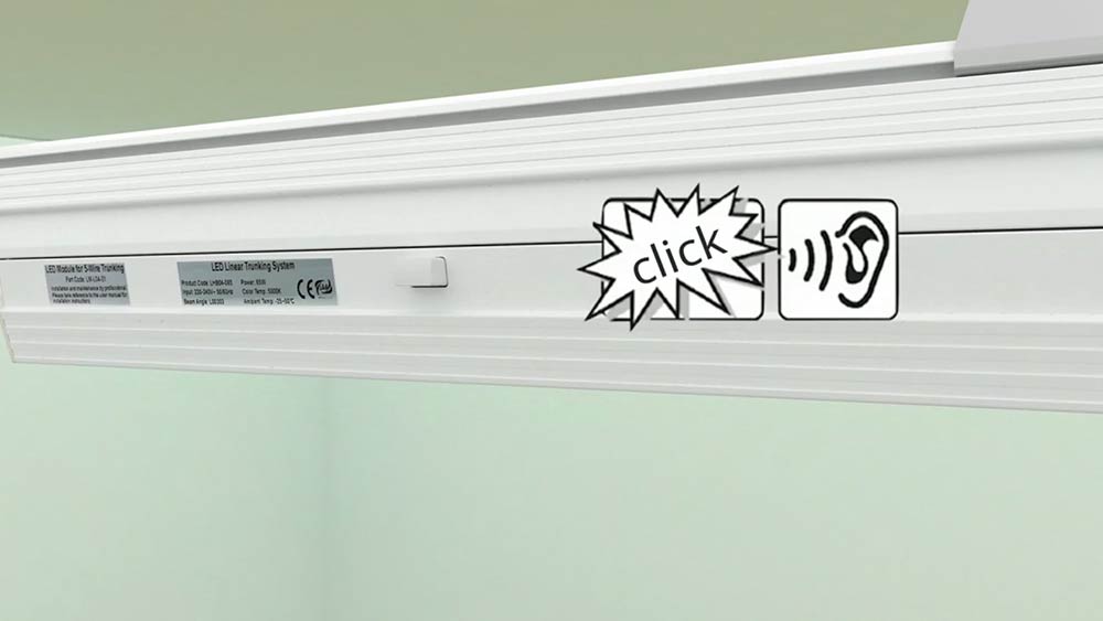 Push and fix the lamp body into the plug position of the trunking rail